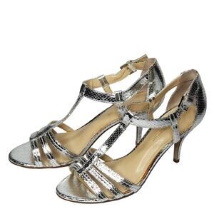 Enzo Angiolini Earutle Silver Strappy Heeled Sandals Faux Snake